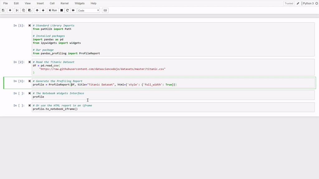 Running ydata-proling inside a Jupyter Notebook